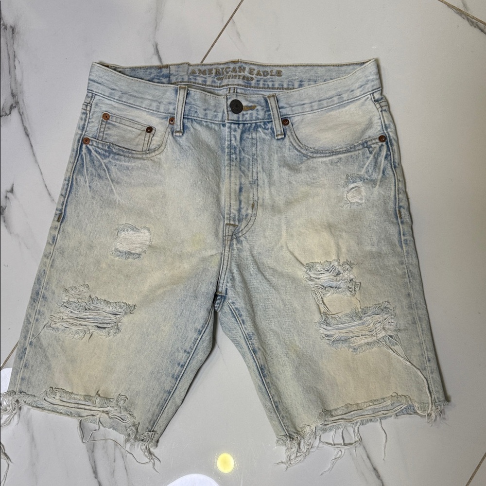 American Eagle Outfitters Men's Faded Blue Jean Shorts
